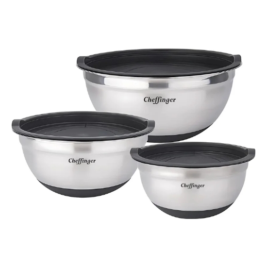 Picture of Cheffinger CF-MXB3S: 6-Piece Stainless Steel Mixing Bowl Set with Lids