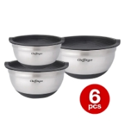 Picture of Cheffinger CF-MXB3S: 6-Piece Stainless Steel Mixing Bowl Set with Lids