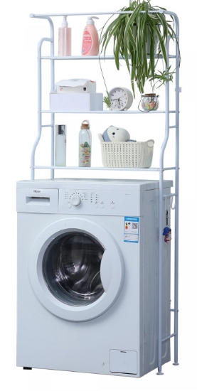 Picture of Herzberg HG-03572: 3-Tier Washing Machine and Bathroom Storage Shelf with Towel Hanger - White