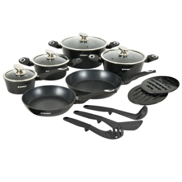Show details for Herzberg HG-METBK15: 15 Pieces Marble Coated Cookware Set - Black Picture of Herzberg HG-METBK15: 15 Pieces Marble Coated Cookware Set - Black