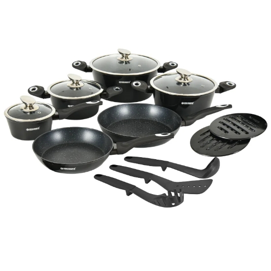 Picture of Herzberg HG-METBK15: 15 Pieces Marble Coated Cookware Set - Black