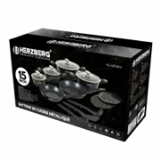 Picture of Herzberg HG-METBK15: 15 Pieces Marble Coated Cookware Set - Black