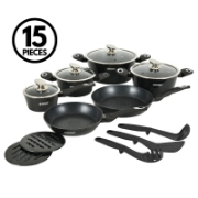 Picture of Herzberg HG-METBK15: 15 Pieces Marble Coated Cookware Set - Black