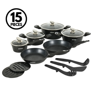 Show details for Herzberg HG-METBK15: 15 Pieces Marble Coated Cookware Set - Black Picture of Herzberg HG-METBK15: 15 Pieces Marble Coated Cookware Set - Black