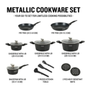 Picture of Herzberg HG-METBK15: 15 Pieces Marble Coated Cookware Set - Black
