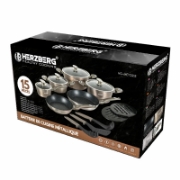 Picture of Herzberg HG-METCR15: 15 Pieces Marble Coated Cookware Set - Carbon