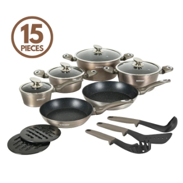 Show details for Herzberg HG-METCR15: 15 Pieces Marble Coated Cookware Set - Carbon Picture of Herzberg HG-METCR15: 15 Pieces Marble Coated Cookware Set - Carbon