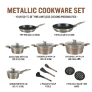 Picture of Herzberg HG-METCR15: 15 Pieces Marble Coated Cookware Set - Carbon
