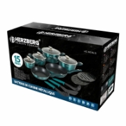 Picture of Herzberg HG-METBL15: 15 Pieces Marble Coated Cookware Set - Blue