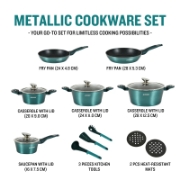Picture of Herzberg HG-METBL15: 15 Pieces Marble Coated Cookware Set - Blue