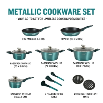 Show details for Herzberg HG-METBL15: 15 Pieces Marble Coated Cookware Set - Blue Picture of Herzberg HG-METBL15: 15 Pieces Marble Coated Cookware Set - Blue