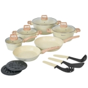 Image de Herzberg HG-WDBEJ15: Ensemble de 15 pièces avec revêtement en granit et manche en bois - Beige