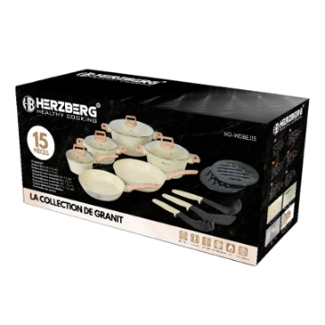 Show details for Herzberg HG-WDBEJ15: 15 Pieces Granite Coated with Wood Accent Handle - Biege Picture of Herzberg HG-WDBEJ15: 15 Pieces Granite Coated with Wood Accent Handle - Biege