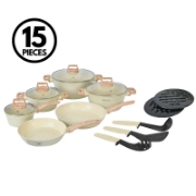 Image de Herzberg HG-WDBEJ15: Ensemble de 15 pièces avec revêtement en granit et manche en bois - Beige