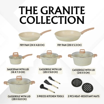 Show details for Herzberg HG-WDBEJ15: 15 Pieces Granite Coated with Wood Accent Handle - Biege Picture of Herzberg HG-WDBEJ15: 15 Pieces Granite Coated with Wood Accent Handle - Biege
