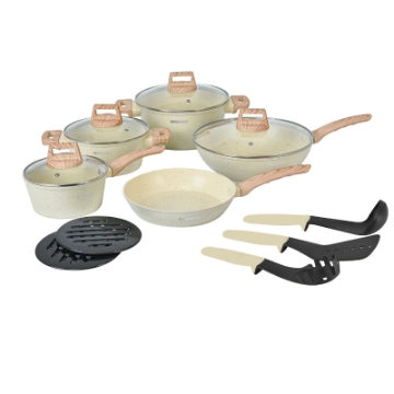 Show details for Herzberg HG-WDBEJ14: 14 Pieces Granite Coated with Wood Accent Handle - Biege Picture of Herzberg HG-WDBEJ14: 14 Pieces Granite Coated with Wood Accent Handle - Biege