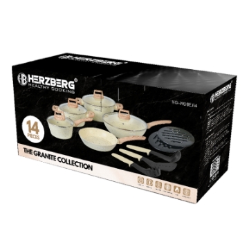 Show details for Herzberg HG-WDBEJ14: 14 Pieces Granite Coated with Wood Accent Handle - Biege Picture of Herzberg HG-WDBEJ14: 14 Pieces Granite Coated with Wood Accent Handle - Biege