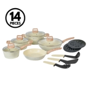 Image de Herzberg HG-WDBEJ14: Ensemble de 14 pièces avec revêtement en granit et manche en bois - Beige