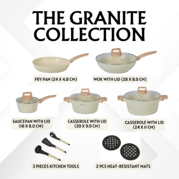 Show details for Herzberg HG-WDBEJ14: 14 Pieces Granite Coated with Wood Accent Handle - Biege Picture of Herzberg HG-WDBEJ14: 14 Pieces Granite Coated with Wood Accent Handle - Biege