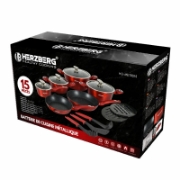Picture of Herzberg HG-METRD15: 15 Pieces Marble Coated Cookware Set - Red