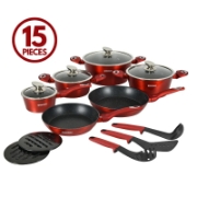 Picture of Herzberg HG-METRD15: 15 Pieces Marble Coated Cookware Set - Red