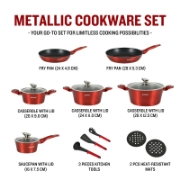Picture of Herzberg HG-METRD15: 15 Pieces Marble Coated Cookware Set - Red