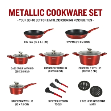 Show details for Herzberg HG-METRD15: 15 Pieces Marble Coated Cookware Set - Red Picture of Herzberg HG-METRD15: 15 Pieces Marble Coated Cookware Set - Red
