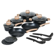 Picture of Herzberg HG-WDMRB15: 15 Pieces Granite Coated with Wood Accent Handle - Black