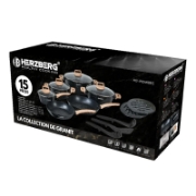 Picture of Herzberg HG-WDMRB15: 15 Pieces Granite Coated with Wood Accent Handle - Black