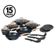 Picture of Herzberg HG-WDMRB15: 15 Pieces Granite Coated with Wood Accent Handle - Black