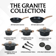 Picture of Herzberg HG-WDMRB15: 15 Pieces Granite Coated with Wood Accent Handle - Black