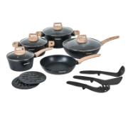 Picture of Herzberg HG-WDMRB14: 14 Pieces Granite Coated with Wood Accent Handle - Black