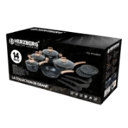 Picture of Herzberg HG-WDMRB14: 14 Pieces Granite Coated with Wood Accent Handle - Black