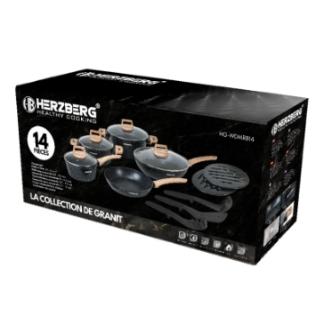 Show details for Herzberg HG-WDMRB14: 14 Pieces Granite Coated with Wood Accent Handle - Black Picture of Herzberg HG-WDMRB14: 14 Pieces Granite Coated with Wood Accent Handle - Black