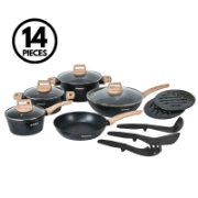 Picture of Herzberg HG-WDMRB14: 14 Pieces Granite Coated with Wood Accent Handle - Black