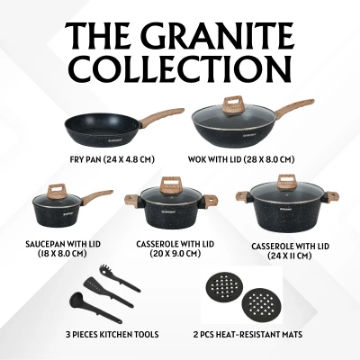 Show details for Herzberg HG-WDMRB14: 14 Pieces Granite Coated with Wood Accent Handle - Black Picture of Herzberg HG-WDMRB14: 14 Pieces Granite Coated with Wood Accent Handle - Black