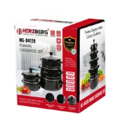 Picture of Herzberg HG-04128: 10 Pieces Enamel Kitchen Cooking Pot and Casserole with Glass Lid