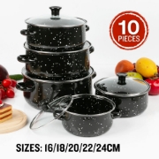Picture of Herzberg HG-04128: 10 Pieces Enamel Kitchen Cooking Pot and Casserole with Glass Lid