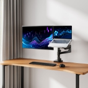 Image de ACT Bras pour moniteur et ordinateur portable office premium, avec vérin à gaz, monté sur poteau