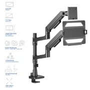 Image de ACT Bras pour moniteur et ordinateur portable office premium, avec vérin à gaz, monté sur poteau