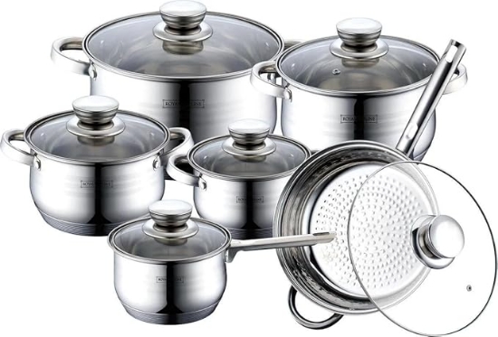Image de Royalty Line RL-1231: Batterie de cuisine 12 pièces avec couvercle en verre