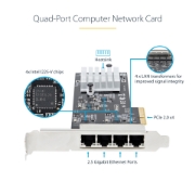 Afbeeldingen van StarTech.com 4-Port 2.5Gbps NBASE-T PCIe Netwerkkaart, Intel I225-V, Quad-Port Computer Ethernet Adapter, Multi-Gigabit NIC, PCI Express Server LAN Kaart, Desktop Ethernet Interface