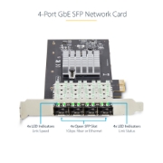 Picture of StarTech.com 4-Port GbE SFP Network Card, PCIe 2.0 x2 (x4, x8, x16 Compatible), Intel I350-AM4 4x 1GbE Controller, 1000BASE Copper/Fiber Optic, Desktop/Server Quad-Port Gigabit Ethernet NIC - Windows & Linux