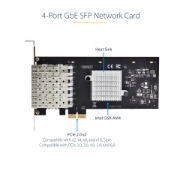 Picture of StarTech.com 4-Port GbE SFP Network Card, PCIe 2.0 x2 (x4, x8, x16 Compatible), Intel I350-AM4 4x 1GbE Controller, 1000BASE Copper/Fiber Optic, Desktop/Server Quad-Port Gigabit Ethernet NIC - Windows & Linux