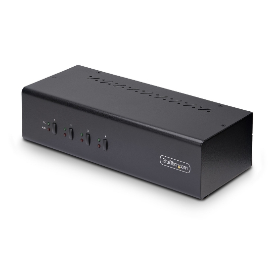 Picture of StarTech.com 4-Port Dual-Monitor DisplayPort KVM Switch, 4K 60Hz, 2x USB 5Gbps Hub Ports, 2x USB 2.0 HID Ports, Hotkey and Push-Button Switching, TAA Compliant - 3.5mm Audio, HDCP