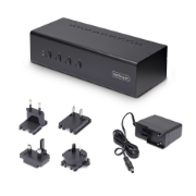 Picture of StarTech.com 4-Port Dual-Monitor DisplayPort KVM Switch, 4K 60Hz, 2x USB 5Gbps Hub Ports, 2x USB 2.0 HID Ports, Hotkey and Push-Button Switching, TAA Compliant - 3.5mm Audio, HDCP