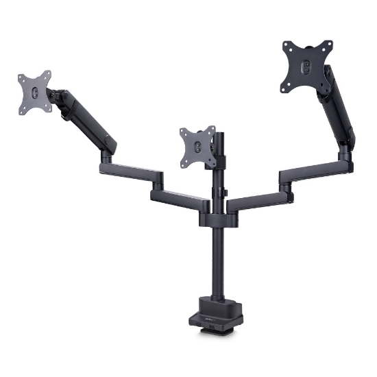 Picture of StarTech.com Triple Monitor Desk Mount For Up To Three 27in Screens, VESA 75x75/100x100, Tool-Less Arm Adjustments, C-Clamp/Grommet Mount, Spring-Assisted Arms