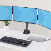 Picture of StarTech.com Triple Monitor Desk Mount For Up To Three 27in Screens, VESA 75x75/100x100, Tool-Less Arm Adjustments, C-Clamp/Grommet Mount, Spring-Assisted Arms