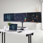 Picture of StarTech.com Triple Monitor Desk Mount For Up To Three 27in Screens, VESA 75x75/100x100, Tool-Less Arm Adjustments, C-Clamp/Grommet Mount, Spring-Assisted Arms
