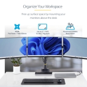 Picture of StarTech.com Triple Monitor Desk Mount For Up To Three 27in Screens, VESA 75x75/100x100, Tool-Less Arm Adjustments, C-Clamp/Grommet Mount, Spring-Assisted Arms